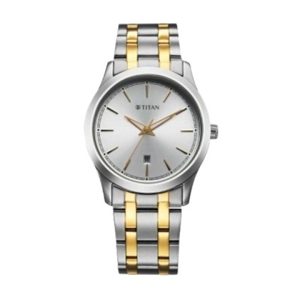 Titan Quartz 1823BM03 Silver Dial Stainless Steel Strap Quartz Analog Men Watch